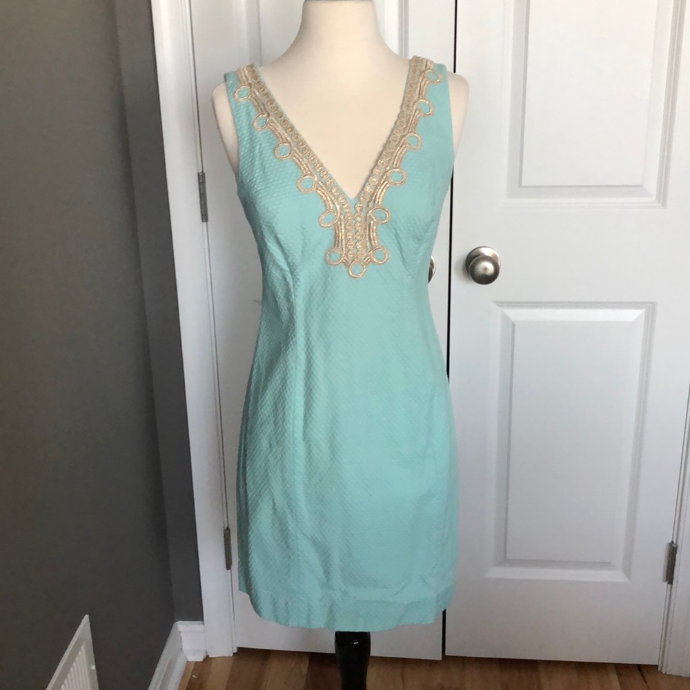 Lilly Pulitzer season and gold dress